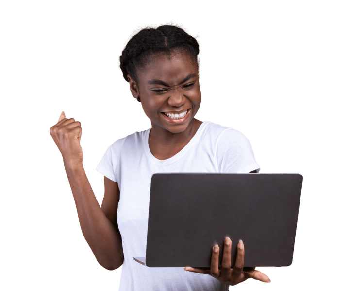 A team member working at Paklette Web Services celebrates after a website hits fast speed score